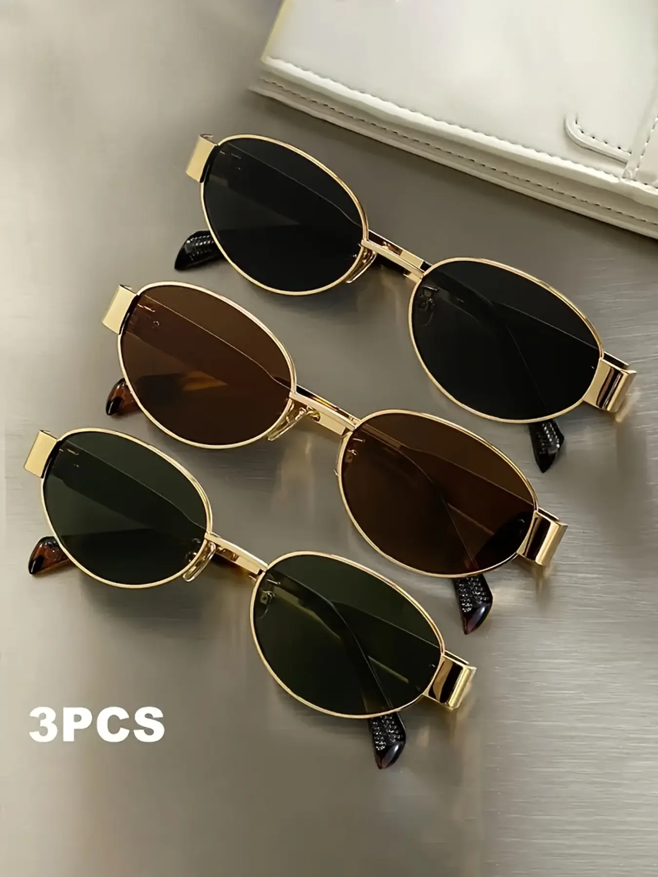 Women's Fashion Stylish Glasses Set Yk2 Style Plain Pattern Type Oval Vintage Durable Alloy Frame Decorative Lens, Perfect for Daily Wear Shopping Photography, 3 Pieces, Street Style Shades, Fashion Eyewear