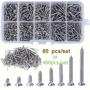 Mixed Size Self-tapping Screw, Carbon Steel Screw Set, Mixed M2 Nickel-plated Silver Countersunk Screw, Fastener Set for Woodworking, DIY, Home Improvement Screws, Hardware Accessories