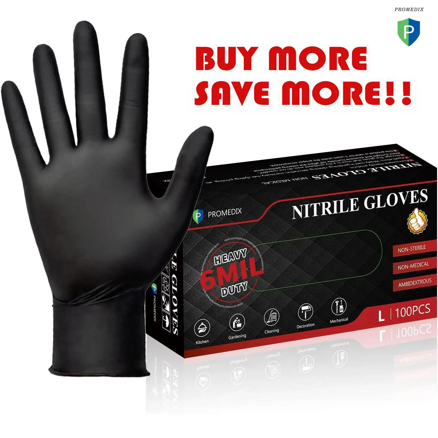 Black Nitrile Gloves 6 Mil, 100 Count Disposable Cleaning & Food Prep Gloves, Latex Free Powder Free, Heavy Duty Gloves for Kitchen, Home Cleaning, Gardening & DIY