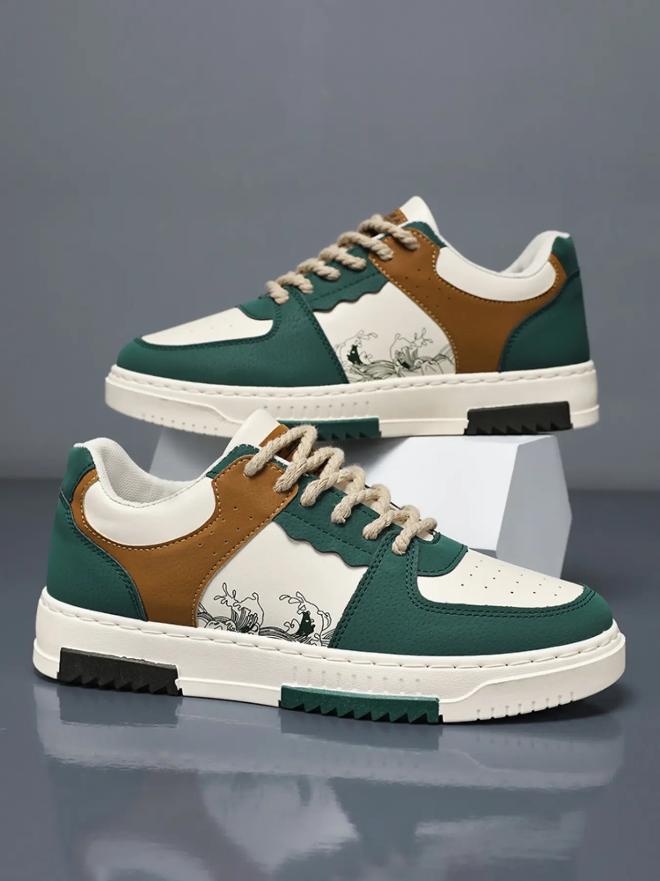 Men's Lace-Up Skate Shoes, Skater Shoes, Durable PU Leather, Breathable Mesh Lining, Low Top Round Toe, All-Season Outdoor Casual Wear, Streetwear Shoes, Skateboarding Shoes, Skool Shoe