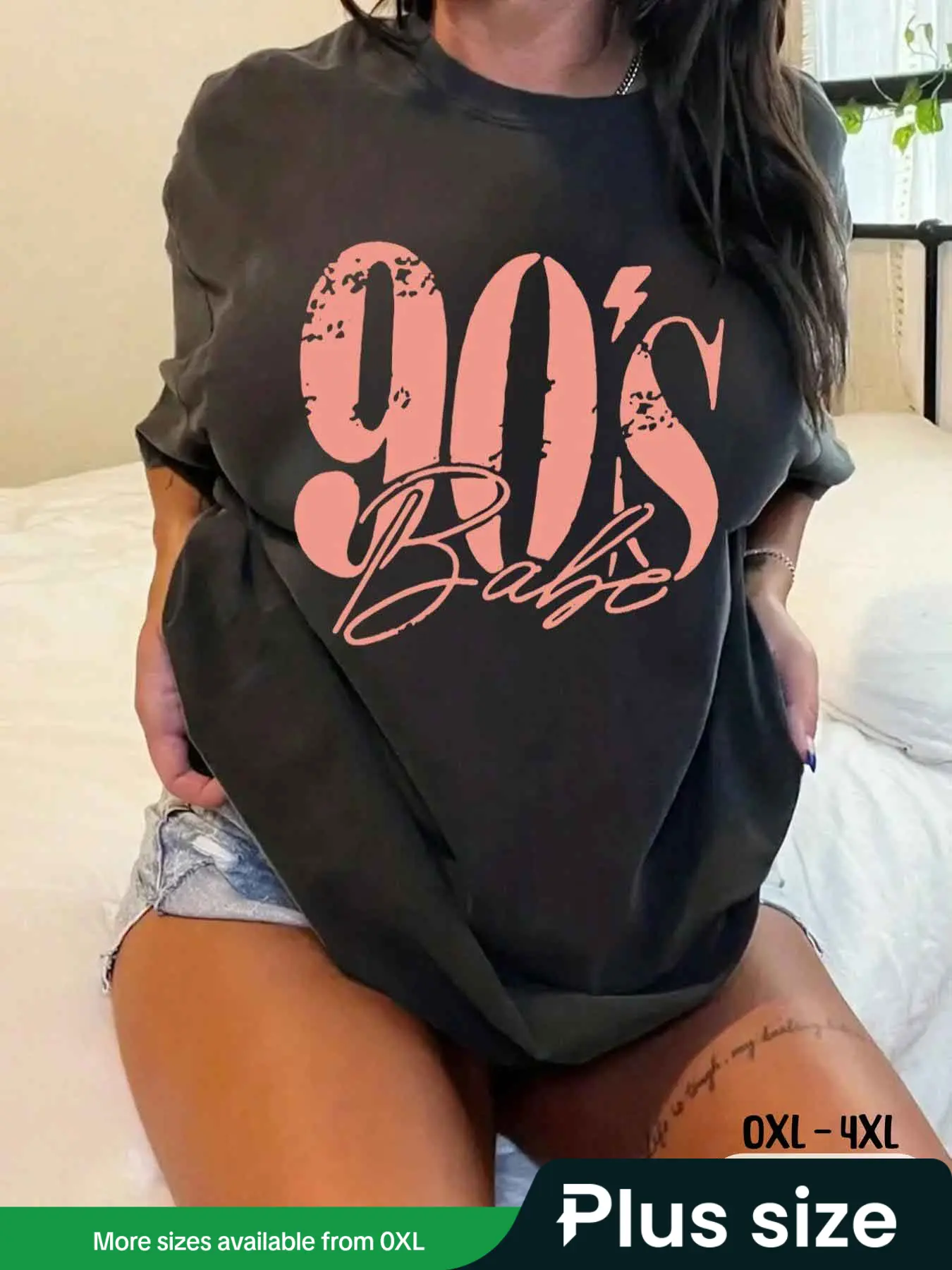 【Plus Size】 Figure & Letter Graphic Round Neck Tee, Summer Outfits, Graphic Tees, Casual Short Sleeve T-shirt for Daily Wear, Women Clothing for All S