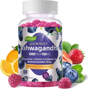 Ashwagandha Gummies 1000mg & Vitamin D3 Gummies 60 Count Organic Root Extract Stress Relief Sleep Support(Non-GMO, Sugar Free & Gluten Free)