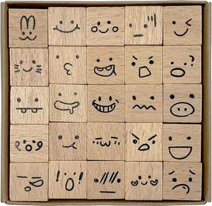 25pcs Mood Expression Wooden Rubber Stamps Kit, Cute Small Theme Stamps for Decorative Diary Planner DIY Craft Scrapbooking Card Making Letters Journal