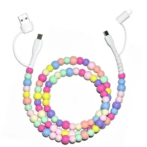 Beaded Charging Cords 4-in-1 USB- & Lightning Cable for All Devices Compact Travel Friendly USB- c& Lightning Compatible Beaded Design for Versatile new  charger pearl adapter solution long data type c data sync cable aesthetic car accessories outdoorfun