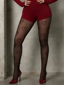 Plus Size Women’s Air Heart Tights, Women Pantyhose, 3D Heart Texture & Stretchy, Fit, Romantic Statement Leggings for Date Night & Everyday Chic