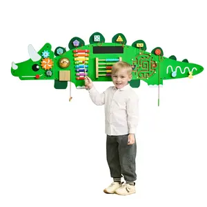 VEVOR Dinosaur Activity Wall Busy Board Panels, 11 Activities, Montessori Sensory Wall Toy for Kids 3-12 Years, Montessori Learning Activity Center, Ideal for Toddler Playroom Nursery Classroom