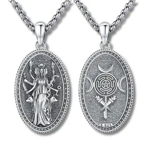 DRINSPER Hecate Necklace 925 Sterling Silver Goddess of Witches of Magic Hekate Pendant Necklace Ancient Greek Mythology Night of Hekate The Ancient Origins of the Goddess of Witchcraft and Moon Amulet Jewelry Pagan Jewelry for Women Men