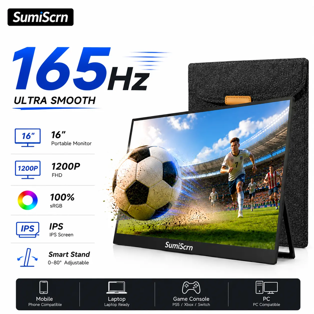 SumiScrn 165hz 16''Portable FHD IPS External Gaming Monitor lcd screen