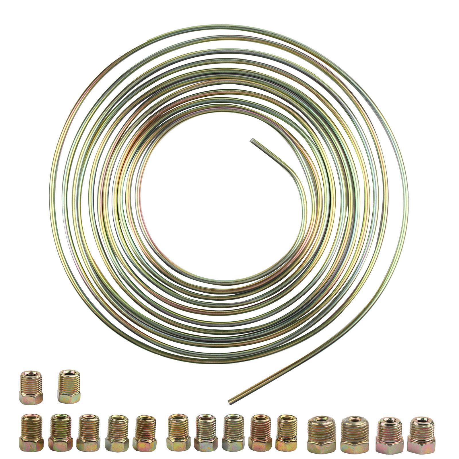 1Pcs Brake Line Tubing Kit, Galvanized Steel 25 Ft Roll Coil 3/16" OD Brake Pipe Tubing, With 16 Pcs Fittings Replacement Set, Universal Automotive Brake Fuel Transmission Line Repair Kit for Car Truck SUV Motorcycle