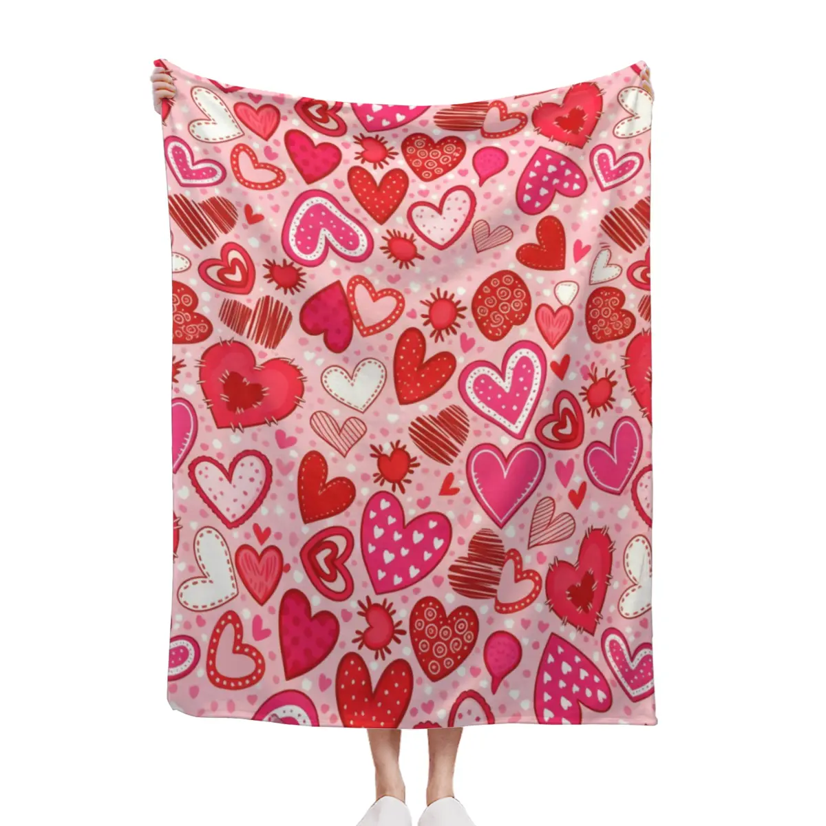 All Over Pink Red Hearts Throw Blanket, Valentine’s Day Love Heart Romantic Fleece Blanket, Sweet Gift For Girlfriend Wife