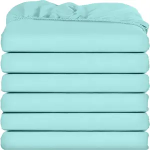 Fitted Sheets - Bulk Pack of 6 Bottom Sheets - Soft Brushed Microfiber - Deep Pockets - Shrinkage & Fade Resistant - Easy Care ( Blue)