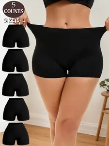 Women's Seamless Breathable Comfort Fit Mid-Waist Casual Shorts, Seamless Design, High Elasticity Knit Fabric,Basic Briefs,Plain Color Underwear for All Seasons,Everyday Wear, Casual Comfy Panties