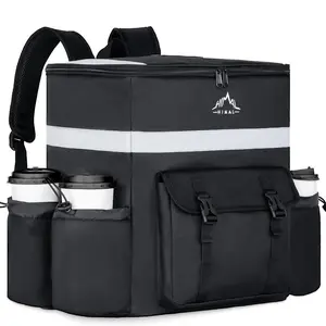 Delivery backpacks, in-sulated delivery bags for delivery, large pizza delivery bags for hot/cold, with 4 pocket reflective belts for Uber Eat, camping and the beach (black)