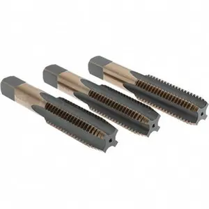 Precise 3-Pc Thread Cutting Tap Set - 1-8 UNC 4-Flute Bottoming Plug & Taper Taps, High Speed Steel, Gold & Oxide Finish, 5-1/8" OAL, BDNA-20696