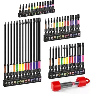 Impact Torx Screwdriver Bits Set,Magnetic(T7-T40) S2 Steel 1"/2"/3"/6" Long Extension Multi Star Driver Bits and 1Pc Bit Holder with Color Coded BaseQuesear