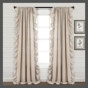84"x54" Linen Ruffle Window Curtain Panels Beige - Lush Décor