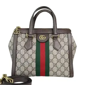 Pre-owned GUCCI Leather Shoulder Bags GG Logo Supreme Ophidia Top Handle Shoulder Bag with Iconic GG Web Detail and Adjustable Strap