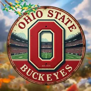 Ohio State Buckeyes Aluminum Wall Sign Flat Round Decor for Living Room Bar Garden Office Game Room Man Cave Wall Art Sign