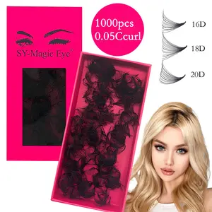 Loose Fans,1000 Pcs Premade Fans Eyelash Extensions, 16D 18D 20D, Curl C / D, Thickness 0.05mm,8-15mm / Mixed Lengths, Thin Base Premade Volume Lash Extension, Hand-grafted False Eyelashes, Natural & Soft, Party and Travel, Cosmetic