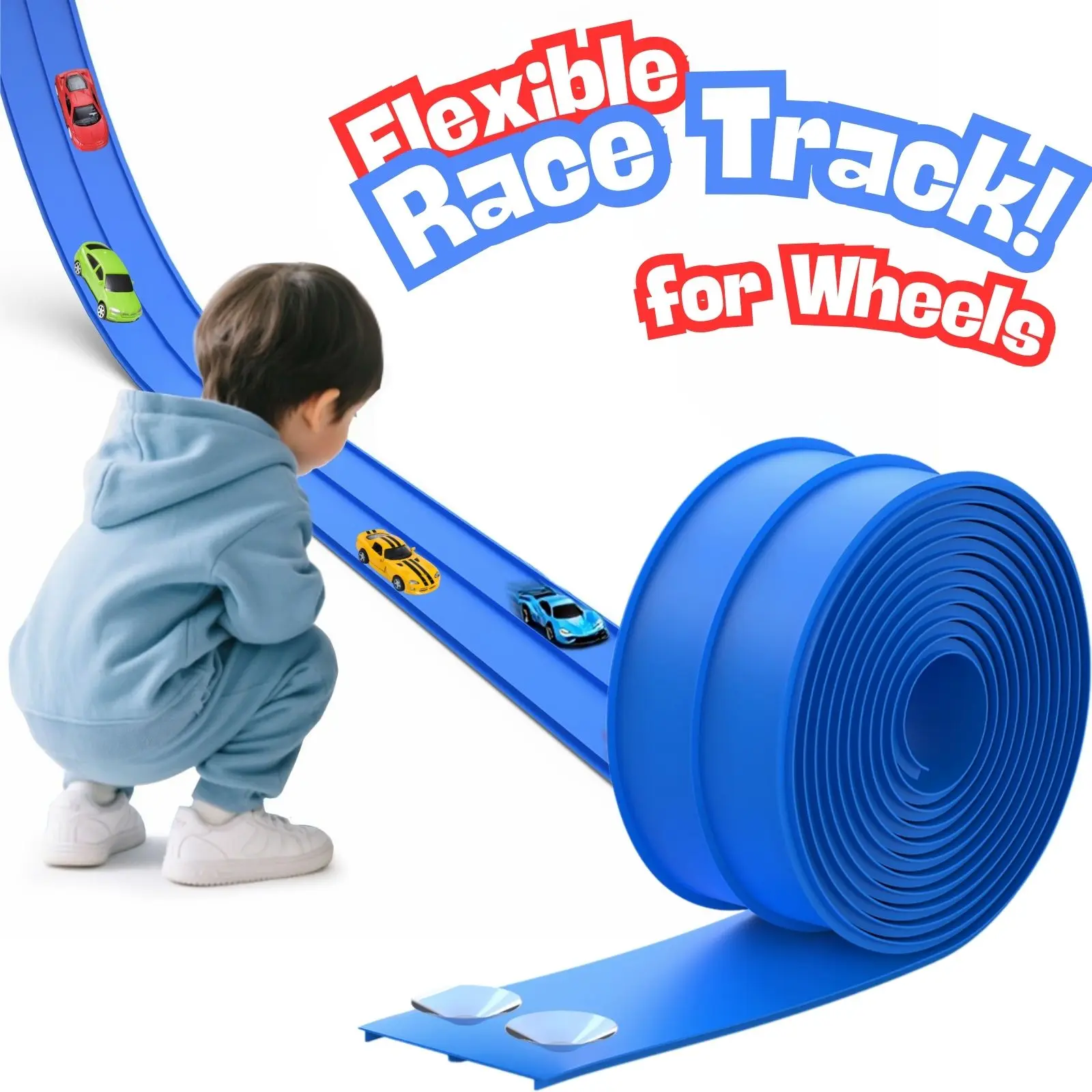 Summer Vibes Flexible Race Track Toys for Wheels 1:64,15 Ft Flex Race Car Ramp Track with Suction Cups - Portable DIY Racetrack Compatible with Diecast 1/64th Cars Model for Boys and Girls Ages 3+