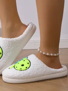 Pickleball Theme Plush Slippers, Ultra-Soft Lightweight Non-Slip Home Shoes, Winter Warm Bedroom Slippers, Unisex Trendy Sport Style