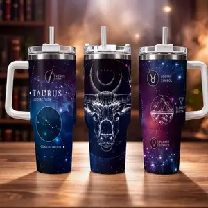 Taurus Zodiac 40oz Tumbler with Handle and Straw – Horoscope Stainless Steel Mug