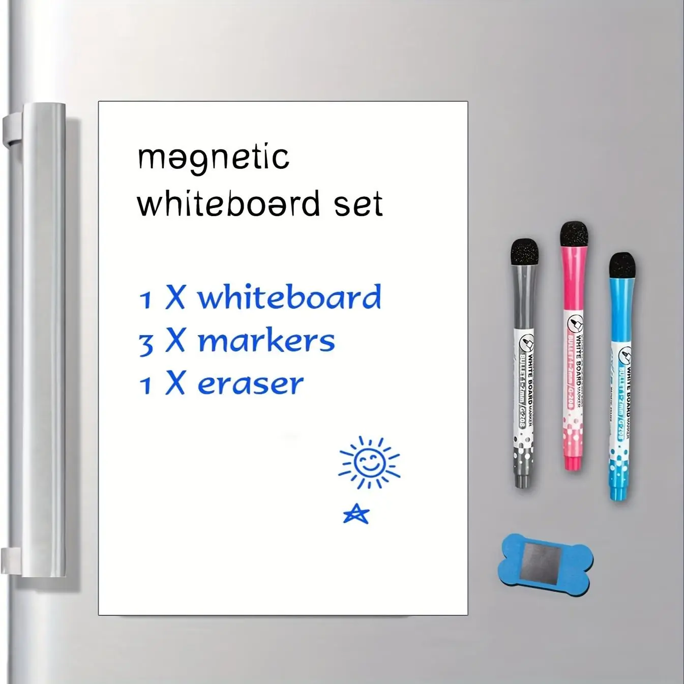 1-Pack, Magnetic Dry Erase Board for Kitchen Fridge, Anti-Stain Easy-Clean Surface, Shopping List Board, Office Memo Board, with 3 Markers, 1 Eraser, Checklist Organizer