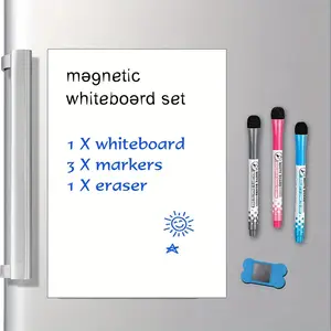 Magnetic Whiteboard Set, 1 Count Magnetic Whiteboard with 3 Markers & 1 Eraser, Dry Erase Board for Home Kitchen Fridge, Shopping List and Office Notice Board, Art Supplies