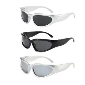 Y2K Wrap Around Sunglasses for Women Men Sliver Oval Fashion Trendy Sport Shades UV400 Eyeglasses，Fashionable sports sunglasses with a unique futuristic design - (holiday gift)