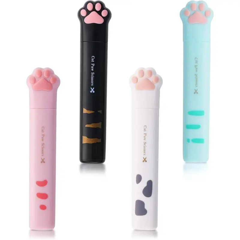 Cute Cat Paw Design Mini Scissors, Cartoon Paw Stainless Steel Craft, Folding Stationery with Safety Cover, Portable Safety for Paper, Scrapbooking,Crafting,Stainless Steel, for Crafts Office Use, Portable, Mini Scissors, School, Protective Case