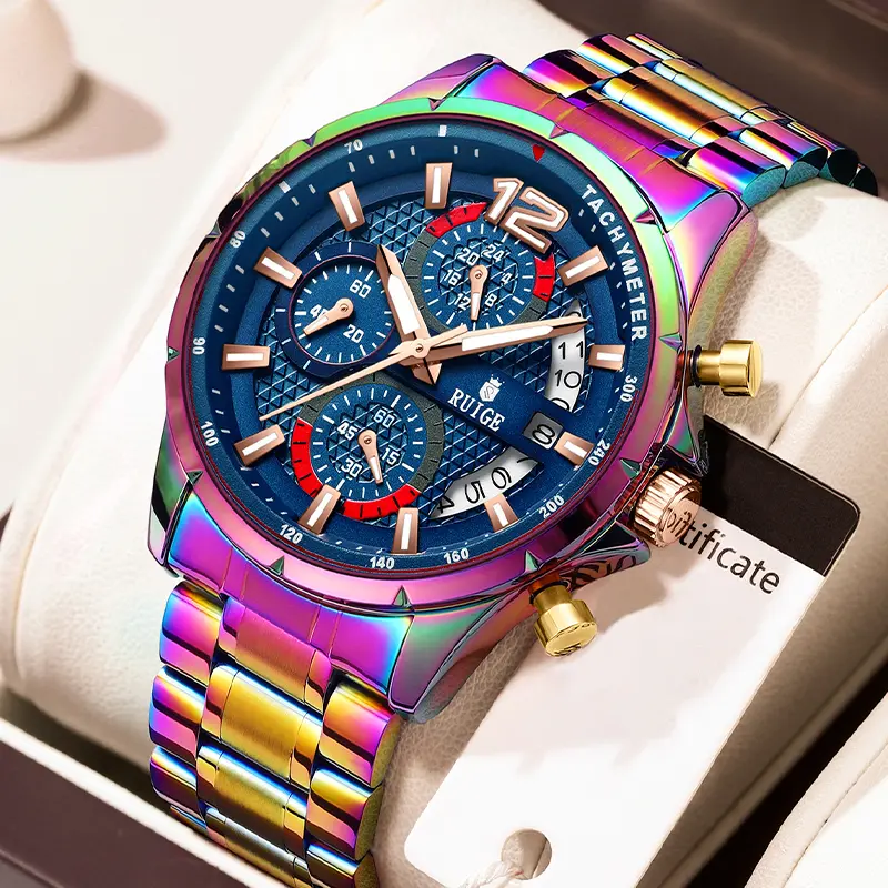 RUIGE Brand Colorful Men's Watch Original Trendy Watch Multi functional Night Glow Waterproof Cool Men's Watch