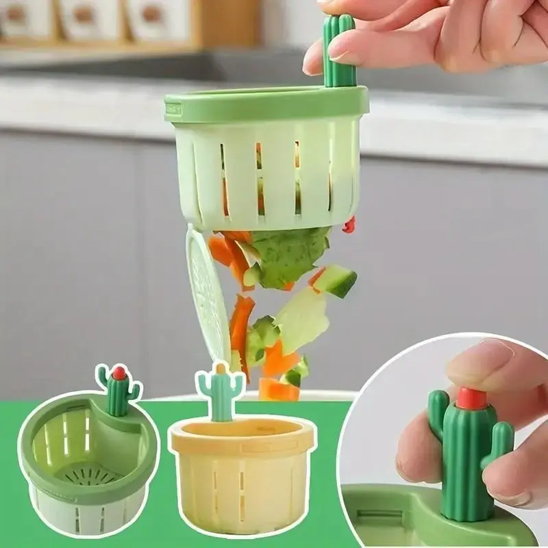 Cactus Design Kitchen Sink Filter, Kitchen Sink Strainer, Push-Down Pop-Up Basket, Food Waste Separator with Garbage Filter, Durable Plastic Material, Kitchen Accessories, Kitchenware, Kitchen Gadgets, Vegetable, Sturdy