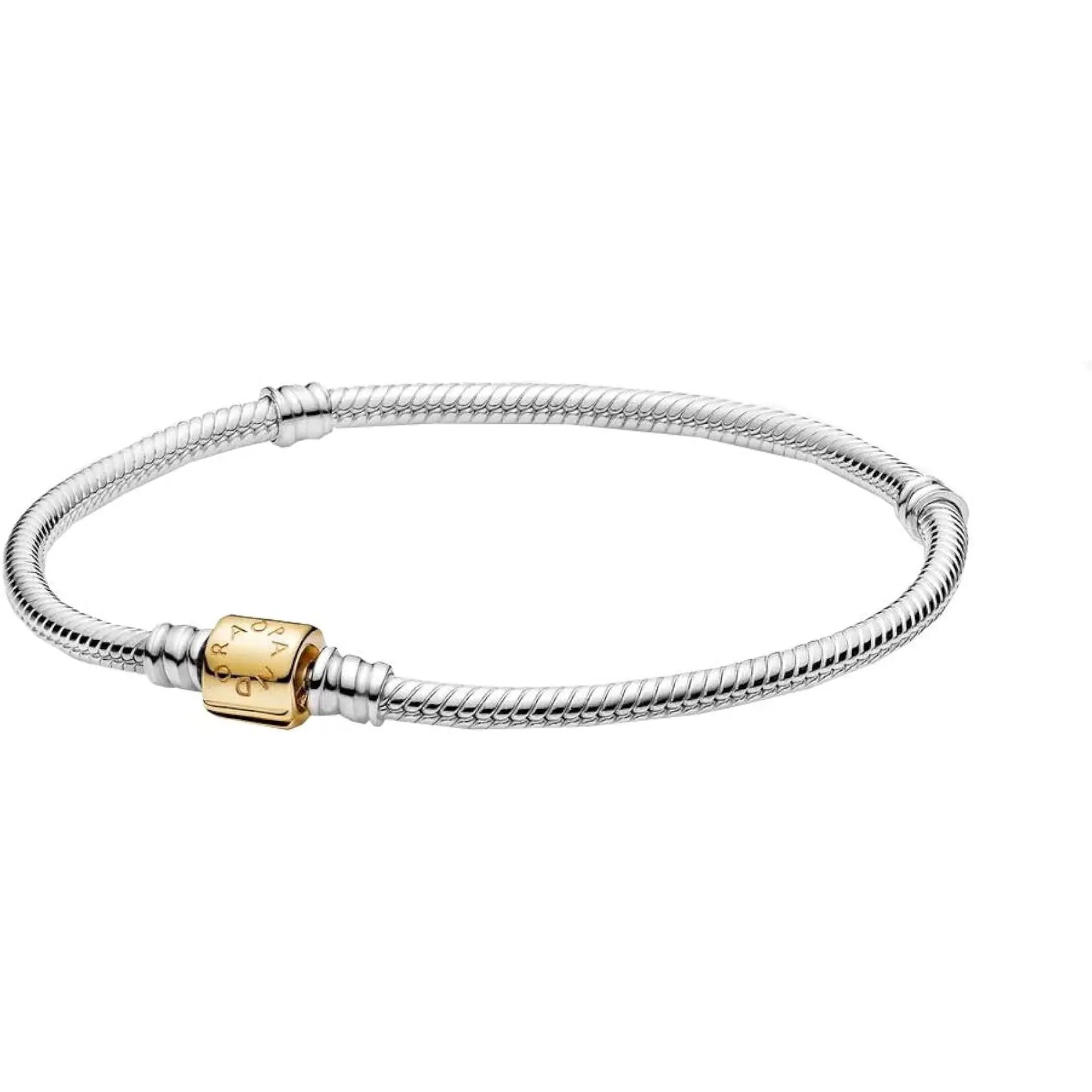 Pandora Moments 14k Gold Two-tone Barrel Clasp Snake Chain Bracelet 599347C00-17