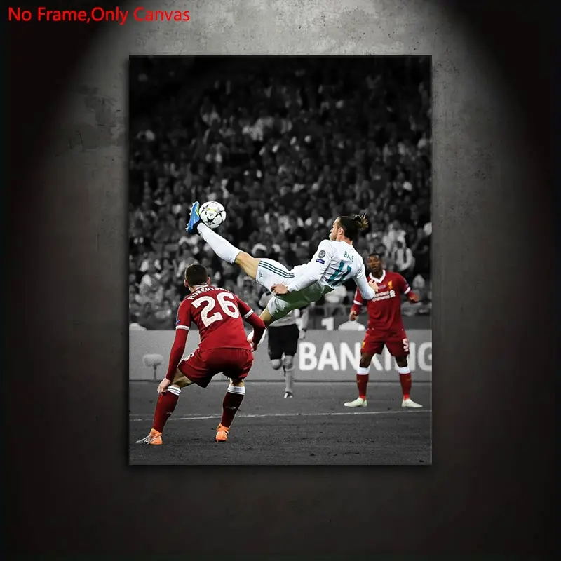 1 piece/set of frameless canvas painting print poster, classic realistic sports art, overhead kick Gareth Bale, perfect gift for football lovers, ideal gift for bedroom, living room, dormitory corridor, kitchen, mural, wall decoration, room decoration