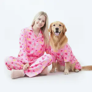 Matching Dog and Owner Pajamas, Ultra Soft Stretchable PJ Onesie, for Small Medium Large Dogs & Humans, All over Flashing Heart Letter Pattern, S-6xl