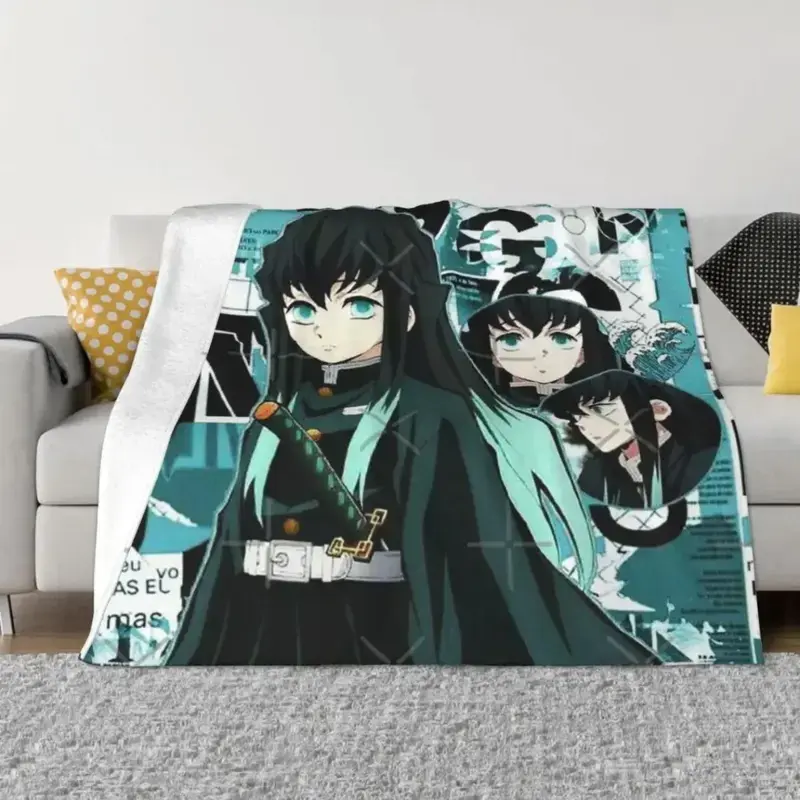 Muichiro Tokitou Plush Bed Blanket Demon Slayer Throw, Warm Soft Flannel Blanket Bedspread, Anime Cozy Blanket for Winter, Gifts for Kids & Teens, Easter & Spring Home Decor