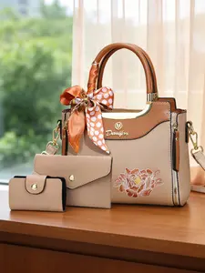 Floral embroidered women's handbags, 3-piece women's bag set, high-texture women's shoulder bags, ideal bags for daily outings, dates and commuting, perfect gifts for festivals and birthdays