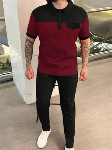 Men‘s Full Size Waffle-Knit Contrast Top and Pants Set Plus Size