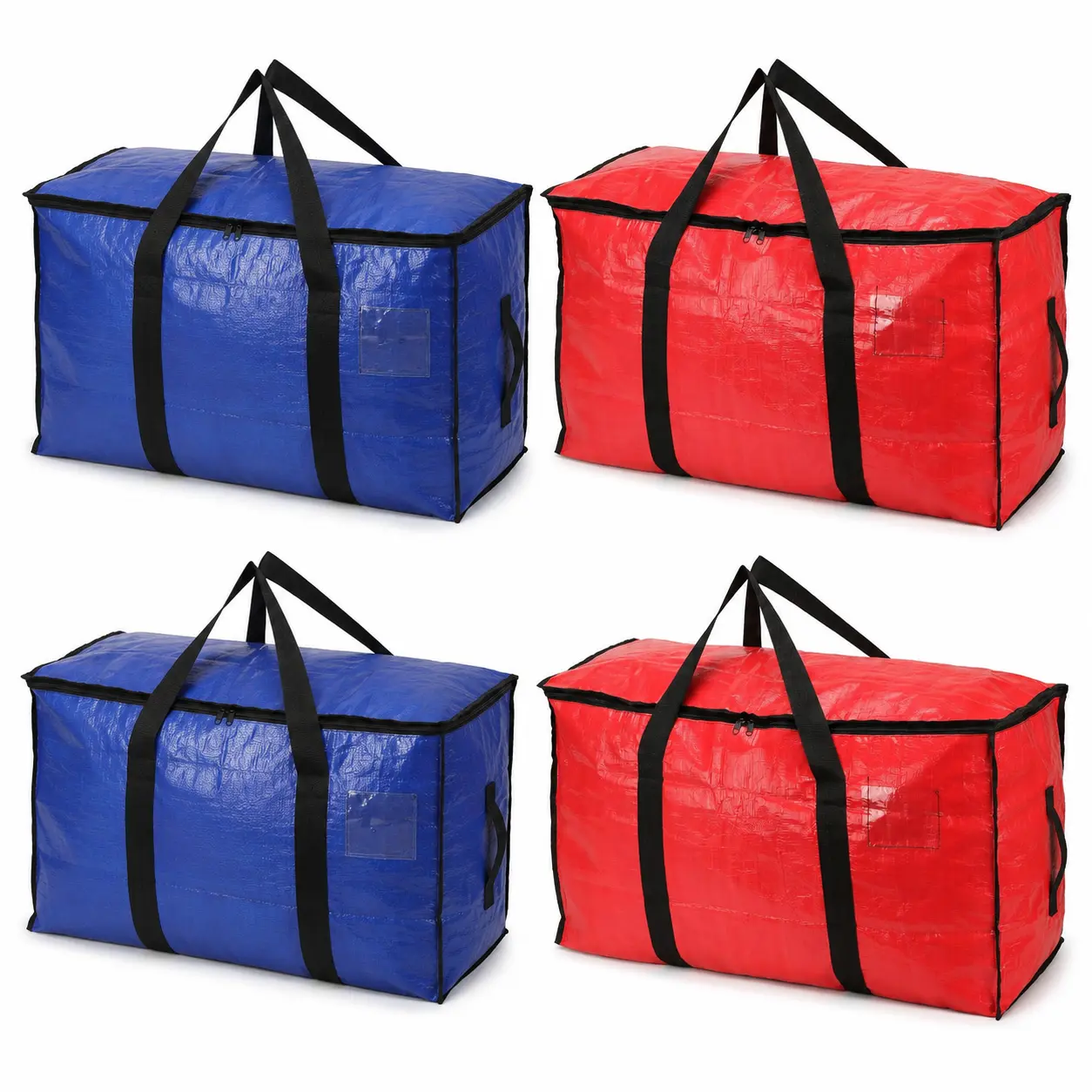 4-Pack Extra Large Blue Moving Bags, Lightweight 24 Gal (27"x13"x15") PE Packing Totes, Heavy Duty 55lb Capacity for College Dorm & Closet Organization