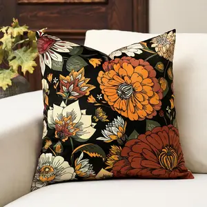 Tyrot Boho Floral Velvet Pillow Covers | 18x18 Soft Farmhouse Cushion Cases | Mid Century Botanical Decor for Couch, Bed & Living Room