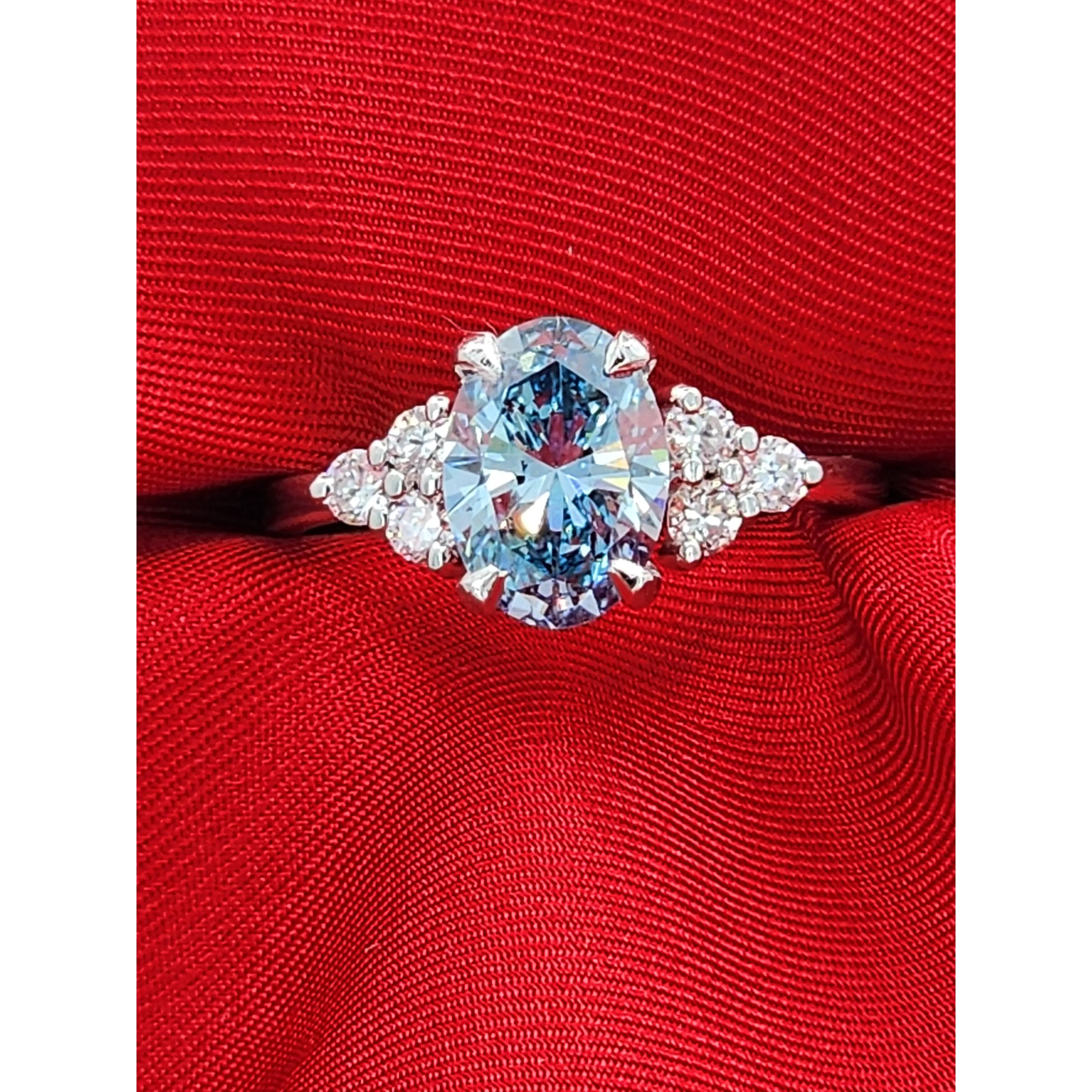 Blue Lab Grown Oval Cut Diamond Ring - 1.95 Carats
