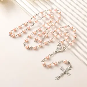 Catholic Rosary, Communion Rosary with Retro Cross, Catholic Cross Necklace with Velvet Gift Bag, Elegant Cross for Baptism, Communion, Wedding, Communion Party