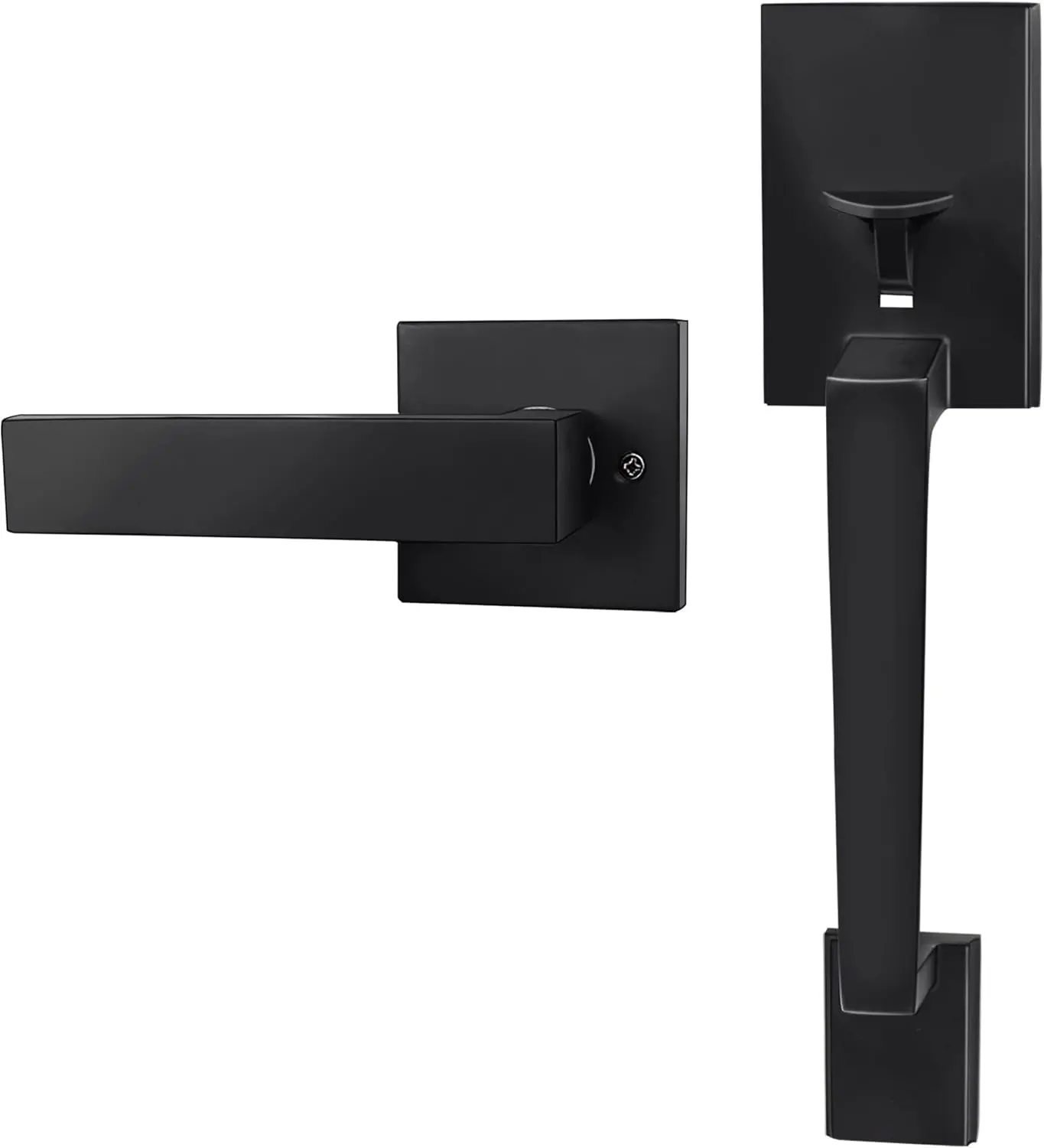 Matte Black Front Door Handle Set with Reversible Lever - Exterior Door Handle Set for Right or Left Handed Doors, Front Door Handle Matte Black