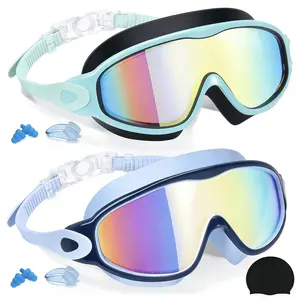 2 Pack Adult Swim Goggles, Wide View Anti-Fog & UV Protection, No Leak Comfort Fit Swimming Goggles for Men Women Youth with Hydrodynamic Design & Micro-Fin Technology