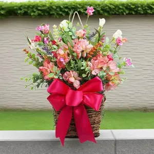 Vibrant Spring Summer Floral Basket with Artificial Flowers for Home Decor - Colorful Faux Tulips, Peonies, Daisy Arrangement in Woven Basket, Perfect for Table Centerpiece, Wedding, Living Room, Porch Decoration Decorative Flower Basket