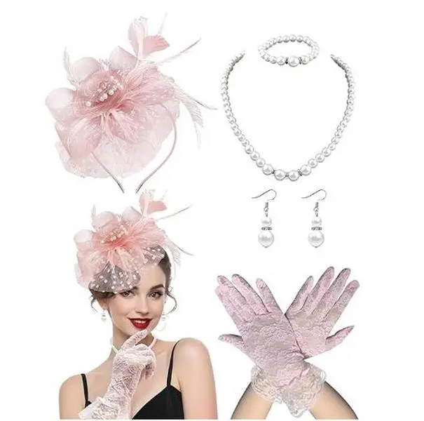 7PCS Fascinators Hat for Women Tea Party Veil Mesh Headband Feather Hat for Women Veil Tea Party Hats