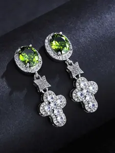 ICED CHICS 1 pair Cross Hip-hop Stud earrings, Versatile Earrings, studs earrings, suitable for daily wear, green synthetic zircon, Copper Inlaid Zircon, a must-have for gifts, presents, dates, banquets, and Valentine's Day
