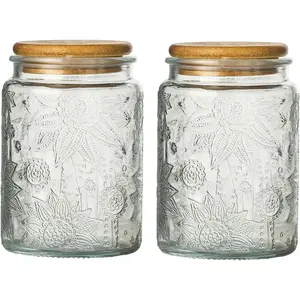 MIUVA Vintage Glass Kitchen Storage Counter Sealed Jar with Sealed Bamboo Lid 24oz Flower Candy Jar for Coffee Tea Beans Grains Airtight Canister for Home Decor Valentine's Day gift Christmas Gift Coffee Sets