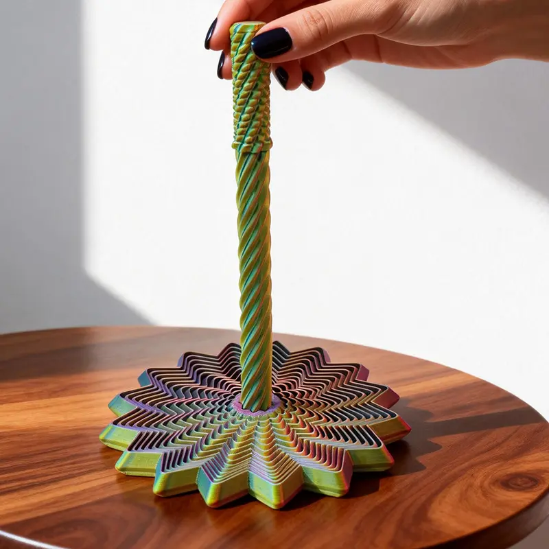 Artistic Large 3D Printed Geometric Anxiety Fidget Block - Unisex Adults' Stress Relief Tool with Long-Handle Comfortable Grip, Sensory Fidget Relief Work Aid, Home & Festive Party Supply