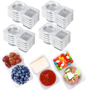 20PCS Double Compartment Condiment Container With Lids - Reusable Snack Pack Containers for Take-out Sauces